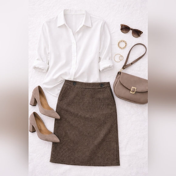 Ann Taylor Dresses & Skirts - Ann Taylor 100% Virgin Wool Women's Brown&Tan Houndstooth Patterned Skirt Size 2